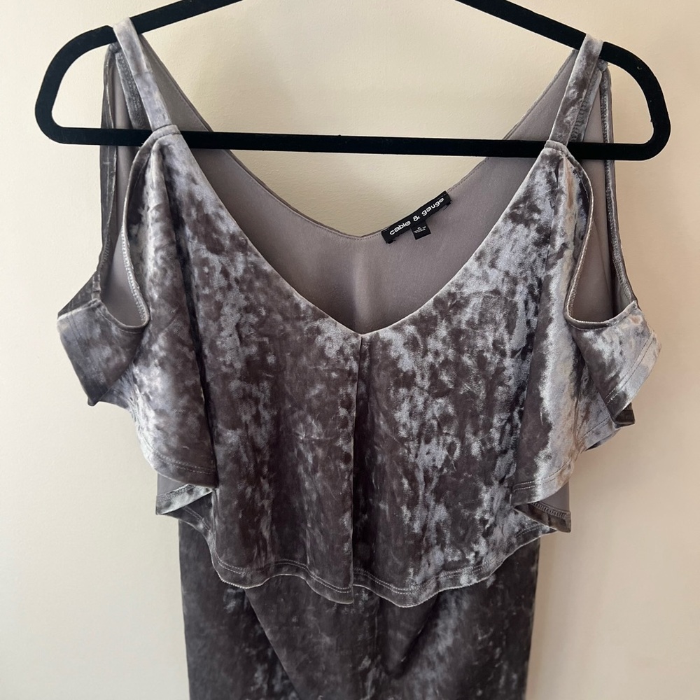 Cable & Gauge Silver Velvet Cold Shoulder Blouse